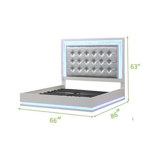 Cama Queen con LED y Estructura de Madera Tapizada en Blanco Leche - Product Image 4