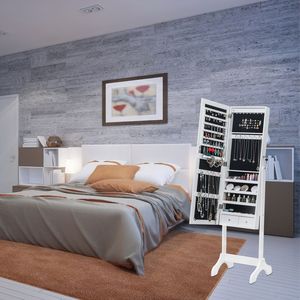 Organizzatore di Gioielli in Legno Bianco a 4 Livelli con Luce LED Blu, 2 Cassetti, Specchio Regolabile, 8 Luci LED Blu, Non Completo - Product Image 6