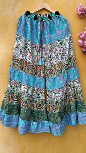 Pantalon palazzo en patchwork de soie de sari recyclée, écologique, respirant, style bohème hippie, coupe large, pour l'été - Product Image 3