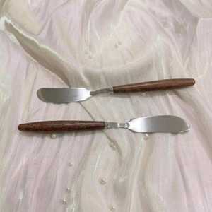 Stainless Steel Butter <b>Knives</b> <b>Set</b> Of 2 Wood Handle Straight Edge Sheepsfoot Blade Kitchen Cutlery - Product Image 1