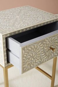 <b>Rectangle</b> Resin & Bone Inlay Floral Pattern Nightstand & <b>Side</b> <b>Table</b> with Modern Luxury Design Eco-Friendly Multifunctional - Product Image 3
