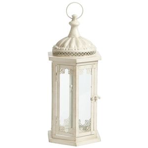 White Iron Lanterns With Glass Panels And Metal Ring Tops For Home Decoration - Product Image 3