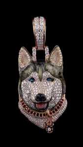Colgante de Moissanita con Diseño de Perro Husky Estilo Hip Hop, Chapado en Rodio sobre Plata de Ley 925, Regalo Personalizado para Él - Product Image 1