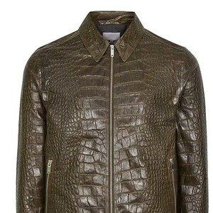 Veste en cuir véritable gaufré croco pour homme, col rabattu, fermeture éclair sur le devant, style motard, vêtement d'automne - Product Image 2