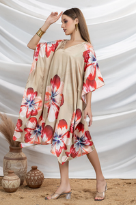 Vestido Kaftán Casual Personalizado para Mujer, Cuello en V, Estilo Bohemio, con Encaje, Corte en A, Estampado, de Chifón, para Playa o Resort, Fabricante OEM ODM - Product Image 6