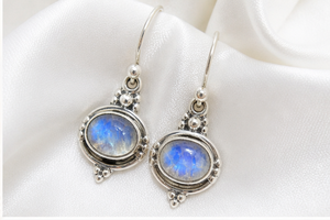 Natural Rainbow Moonstone Oval <b>Earrings</b> 925 <b>Sterling</b> <b>Silver</b> <b>Dangle</b> <b>Earrings</b> Blue Flash Gemstone Handmade Jewelry - Product Image 2
