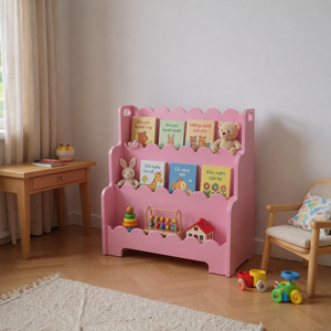 Modern Wooden 3-Tier <b>Bookcase</b> With Scallop Edge Design For Kids Bedroom Home Furniture - Product Image 4