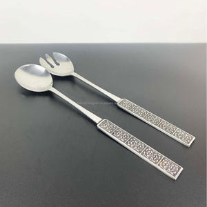 Casted Gold Leaf Design Salad Serving Cutlery Gift Sets <b>Table</b> Accessories Restaurant Hotel Supplies Metal Salad <b>Spoon</b> & Fork - Product Image 4
