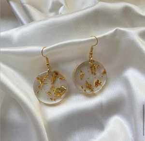 Gold Flake <b>Resin</b> Natural Pearl Drop Earrings Women's Vintage Style Round Dangle Party Jewelry Gold Plated Hooks Fashion - Product Image 1