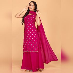 Ensemble Kurti Plazzo Moderne Georgette pour Femme, avec Broderies à Paillettes, pour Été et Hiver, Tenue de Soirée, Vente en Gros Indienne, Pantalon Chine - Product Image 4