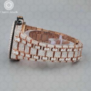 Charm Jewells Luxury Women's Rose Gold Diamond Watch Round Analog Quartz 38mm Sapphire Crystal Folding Clasp StainlessSteel Band - Product Image 5