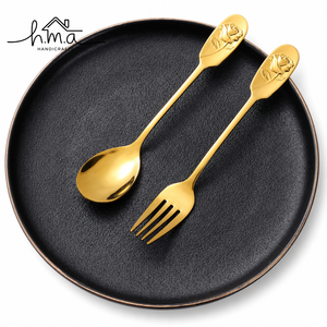 Decorative Brass Cutlery Set Gold Finish Bird and Flower Shaped Handles Leaf Form Spoon Smooth Knife and <b>Fork</b> Artistic Handmade - Product Image 6