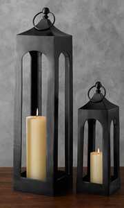 โคมไฟเทียนสีดำ 2 ชิ้นพร้อมแผงกระจกและหูจับแบบวงแหวน - Product Image 3