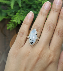 <b>Top</b> Quality Black Tourmaline Moonstone Ring 925 Sterling Silver <b>Rose</b> Gold Yellow Gold Plated Handmade Marquise Boho Ring for her - Product Image 2