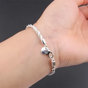 Pulsera de cadena de cuerda de color plateado, diseño retorcido de plata de ley 925 para mujeres y hombres, regalo de boda, joyería, accesorio de moda - Product Image 5