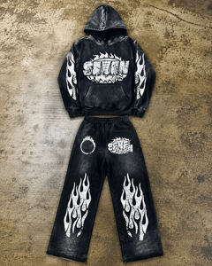 Custom Black Vintage Wash Drawstring <b>Hoodie</b> Jogger Set for Men-<b>Lightweight</b> 100% Cotton Fleece Breathable Eco-Friendly Casual - Product Image 6