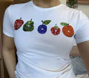 Camiseta Corta de Algodón y Spandex con Cuello Redondo para Mujer, Estampado Gráfico de Labios Rojos, Estilo Y2K, Casual, Ajustada, para Verano - Product Image 3