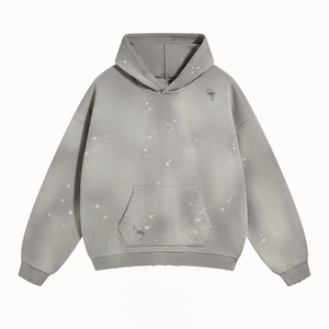 เสื้อฮู้ดดี้สตรีทแวร์แบบย้อมสีเอซิดสำหรับผู้ชาย สีดำล้วน 470gsm ผ้าเฟรนช์เทอร์รี่ สไตล์วินเทจ ย้อมสีเอซิดแบบทำเก่า เสื้อฮู้ดดี้ผ้าฝ้ายสำหรับผู้ชาย - Product Image 3