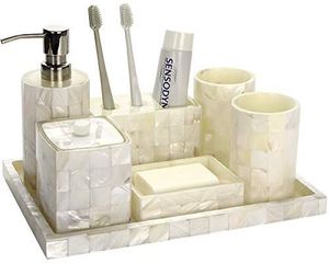 Accessoires de luxe pour salle de bain avec incrustations de nacre pour l'organisation des comptoirs modernes - Product Image 5