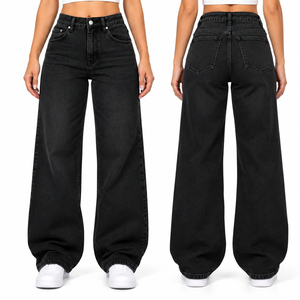 Vaqueros anchos de cintura alta para mujer, pantalones de mezclilla holgados y personalizados, vaqueros casuales de pierna recta para mujer - Product Image 1
