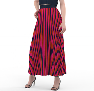 New Fashion Women's High Waist Slim Pleated <b>Skirt</b> Retro Stripe Printing Long Rainbow Design - Product Image 2