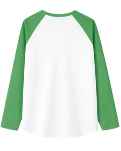 T-shirt à manches longues raglan vert et blanc personnalisé pour homme, en coton, décontracté, col rond contrastant, style baseball, fabricant et fournisseur OEM - Product Image 2