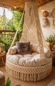 Beautiful BEIGE Swing,Handmade <b>Macrame</b> CREME colour Swing, Round Swing - Product Image 3