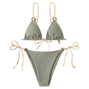Top Trending Wholesale Embroidery Hot Sexy Solid Chest <b>String</b> <b>Bikini</b> Set Contrast Color Breathable Women Swimwear With Custom - Product Image 6
