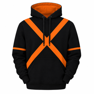 Fabricante de Sudaderas Personalizadas, Sudadera con Capucha Negra y Naranja para Hombre, Corte Regular, Tejido de Poliéster, Estilo Urbano Otoñal - Product Image 4