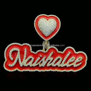 Pendentif en émail rouge personnalisé VVS Moissanite dernier Iced Out Brilliant Cut 925 Silver Gold Plating Hip Hop Heart Bail Enamel Pendant - Product Image 1