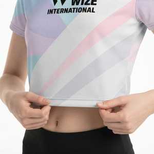 WIZE INTERNATIONAL Top Corto para Mujer, Estampado Geométrico, Secado Rápido, Cuello Redondo Deportivo, Manga Corta, Corte Regular, Primavera Verano - Product Image 4