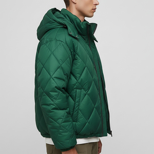 Men Winter Hooded Puffer <b>Jacket</b> Thick Warm Quilted Green Casual Windproof <b>Zipper</b> Closure Regular Fit - Product Image 2