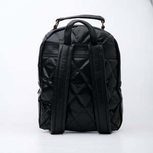 Black Genuine Leather Quilted Daypack with Adjustable Shoulder <b>Straps</b> and Zipper Closure Unisex <b>Backpack</b> for Leisure Activities - Product Image 2