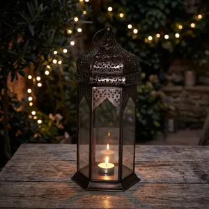 Farol Hexagonal de Latón con Paneles de Vidrio, Decoración Duradera para el Hogar - Product Image 3