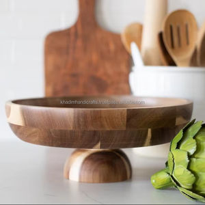 Bol à fruits rond moderne fabriqué à la main en bois d'acacia écologique avec finition rustique marron Décoration intérieure durable - Product Image 1