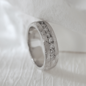 Timeless 2.5mm Round Lab Grown Diamond 14K Solid White <b>Gold</b> <b>Ring</b> Luxury 11-Stone Channel <b>Set</b> Florentine Finish Men's Wedding - Product Image 4