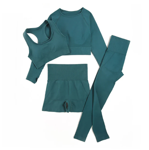 Conjunto Deportivo de Yoga de 4 Piezas para Mujer, Cintura Alta, Top Corto, Sujetador Deportivo, Leggings, Pantalones Cortos, Ropa de Gimnasio - Product Image 2