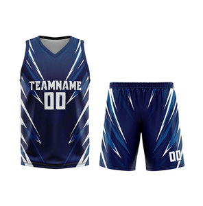 Conjunto de Uniforme de Baloncesto Sublimado Personalizado, Nombre del Equipo 00, Jersey de Malla sin Mangas con Cuello en V Azul y Blanco, Pantalones Cortos, Unisex, Adulto - Product Image 1