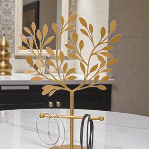 Leaf Design Metal Gold Jewelry <b>Stand</b> For Earrings Necklaces Rings And Accessory <b>Display</b> Organization Handcrafted From India - Product Image 3