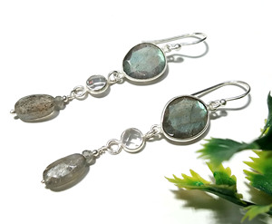 Labradorite & Clear Quartz <b>Earrings</b> Solid 925 Sterling <b>Silver</b> Natural Gemstone Dangle Drop <b>Earrings</b> Handmade Jewelry Wholesale - Product Image 4