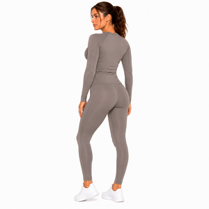 Comfortable Gym Wear Women Solid Colour Activewear Set Premium Soft Yoga <b>Leggings</b> Slim Fit Long Sleeve Compression <b>Seamless</b> - Product Image 5
