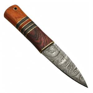 Couteau de camping en acier Damas fait main, manche en bois, lame fixe, outil utilitaire - Product Image 6