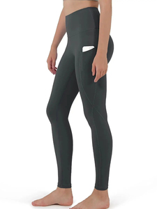 High Waist Full Length Solid Colors <b>Leggings</b> <b>With</b> <b>Pockets</b> Seamless Elastic Waist Four-Way Stretch Yoga <b>Leggings</b> By Run Apparel - Product Image 4