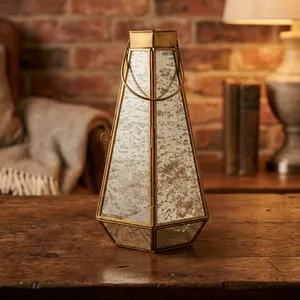 Artisan Design Tapered Glass <b>Lantern</b> with <b>Brass</b> Frame Durable Indoor Home Decoration L39 - Product Image 4