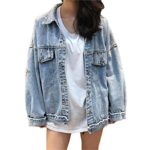 He She Wears Women's <b>Denim</b> <b>Jacket</b> Eco-Friendly Breathable Contrast Color Shoulder Patches Button Front Long Sleeve - Product Image 1
