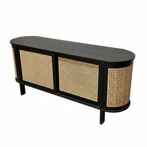Modern Solid Wood Durable <b>Sideboard</b> with Storage Dark Finish Curved Design Midcentury Style Living Room Hotel Villa Furniture - Product Image 3