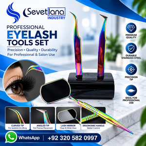 Juego de pinzas clásicas personalizadas para extensión de pestañas, 2 uds., pinzas para pestañas con espejo de arcoíris de acero inoxidable, extensión de cejas de fibra - Product Image 1