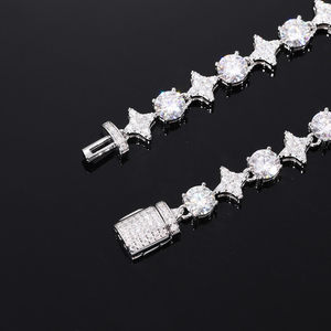 Pulsera de Lujo para Mujer, Plata 925, Baño de Rodio, Cristal en Forma de Estrella, Corte Brillante Redondo, Joyería para Fiesta, Cadena de Eslabones - Product Image 1