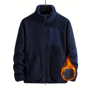 Chaqueta Casual de Forro Polar Sherpa para Hombre, Color Azul Marino, Estilo Urbano Unisex, Cierre Frontal con Cremallera, Invierno, Ecológica, Resistente al Viento - Product Image 1