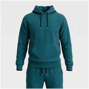 Ensemble de survêtement à capuche pour homme, couleur turquoise, manches longues, couleur unie, coupe décontractée, vêtements d'automne avec fermeture à cordon - Product Image 1